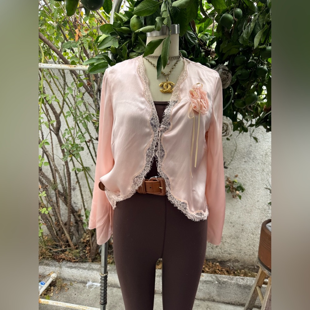 August Silk Blush Lace-Edged Blazer
